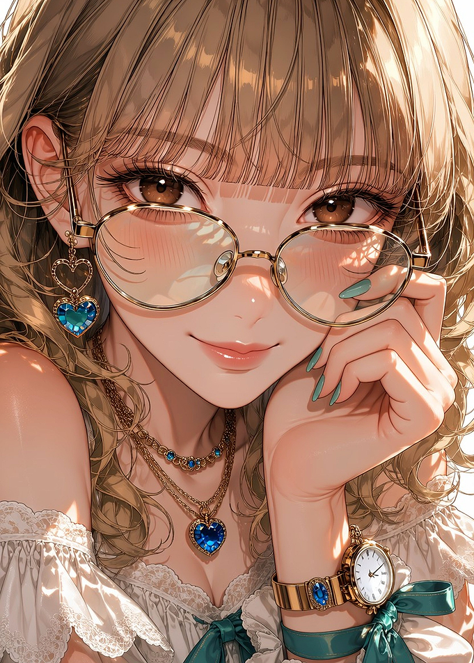 Anime Girl with Blue Heart Jewelry