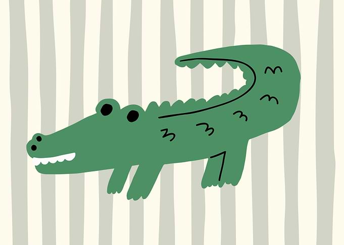Cute Hand-Drawn Green Crocodile Illustration