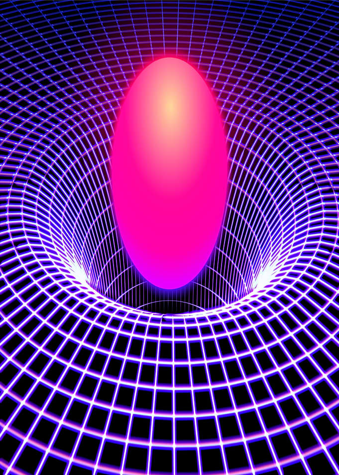 Glowing Pink Sphere in Spacetime Grid