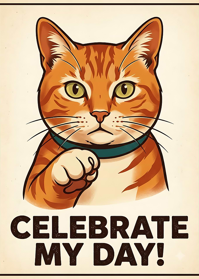 Celebrate My Day Orange Cat Poster