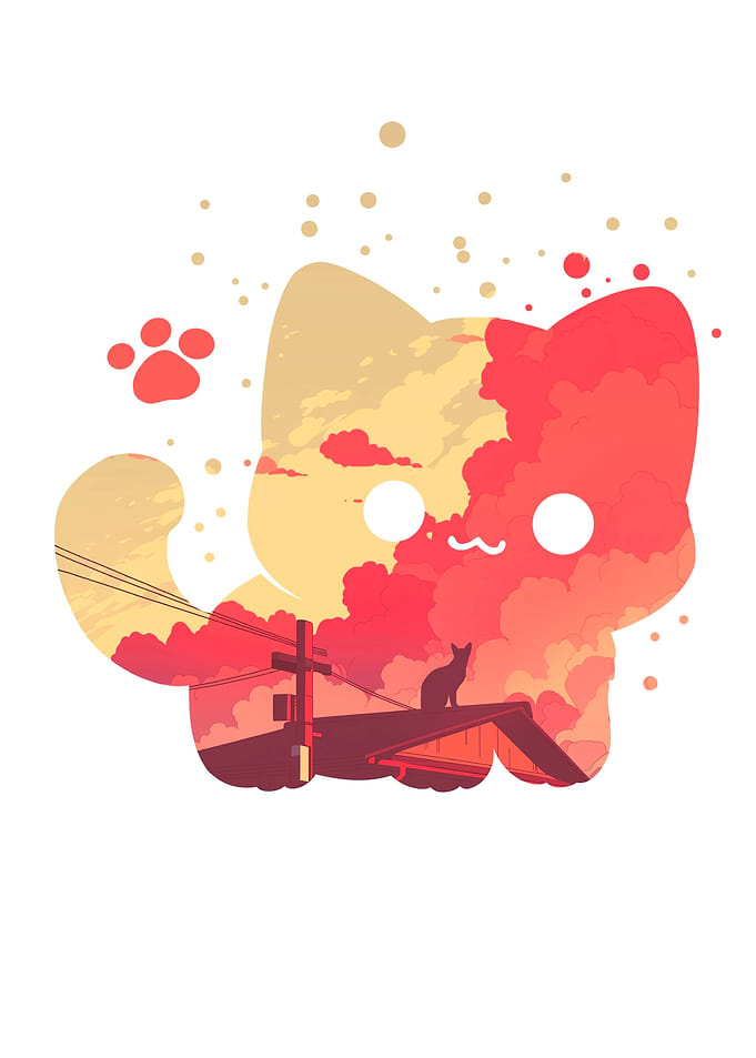 Anime Cat Sunset Silhouette