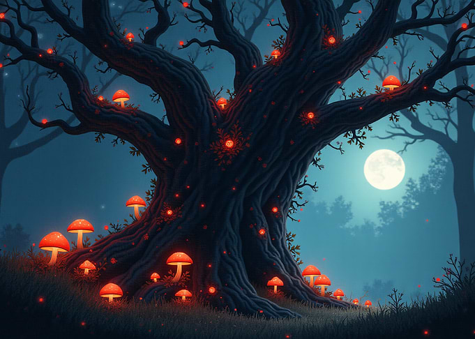 Enchanted Glowing Mushroom Forest Tree