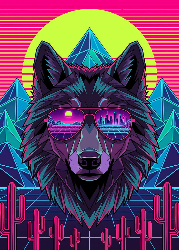 Synthwave Wolf with Sunglasses