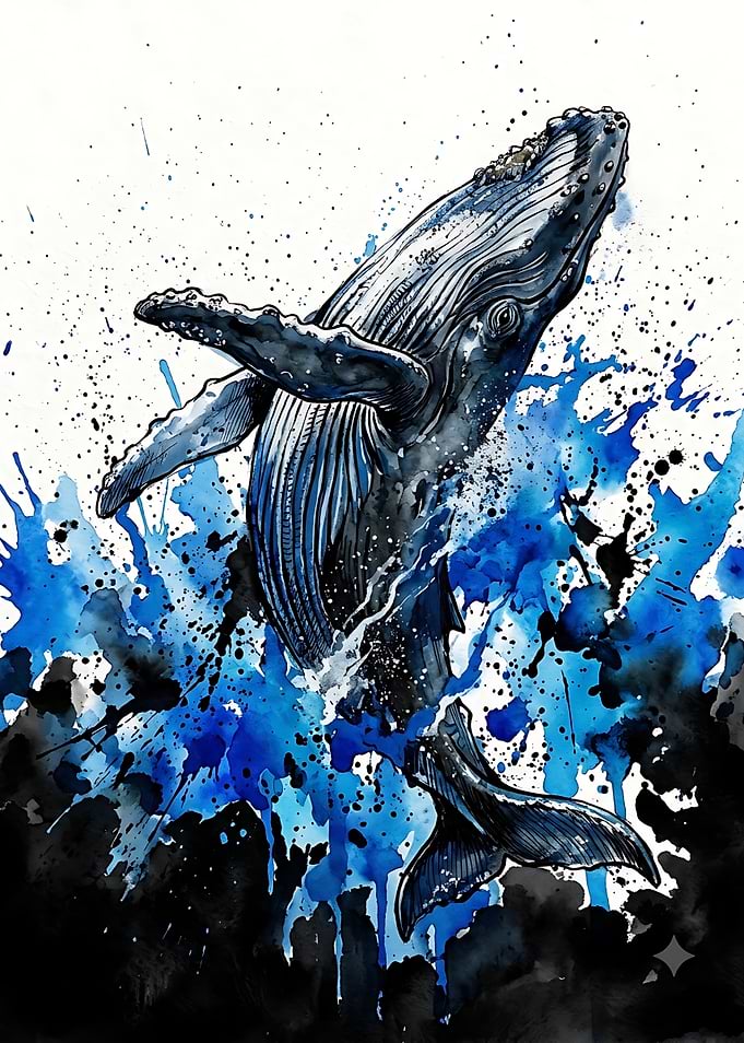Watercolor Humpback Whale Splashing