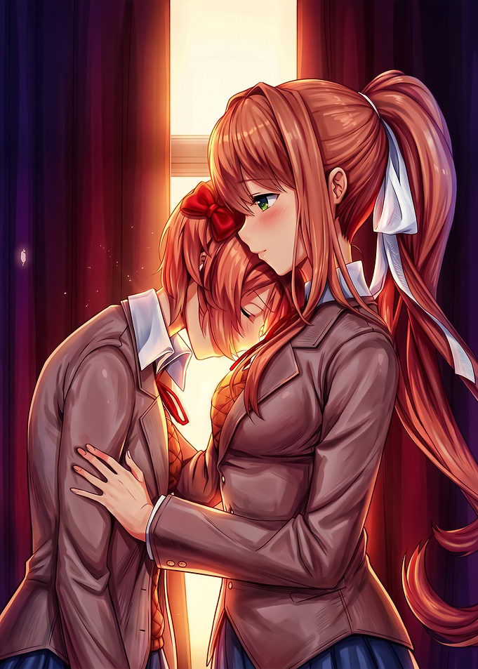 Monika and Sayori Embracing