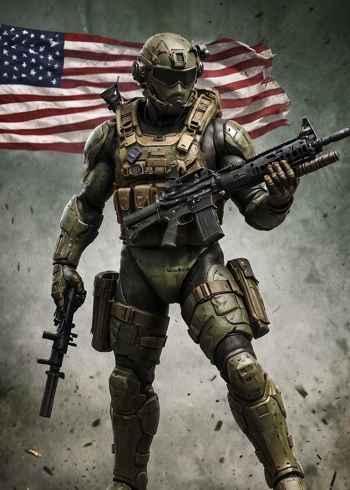 Futuristic Soldier with American Flag