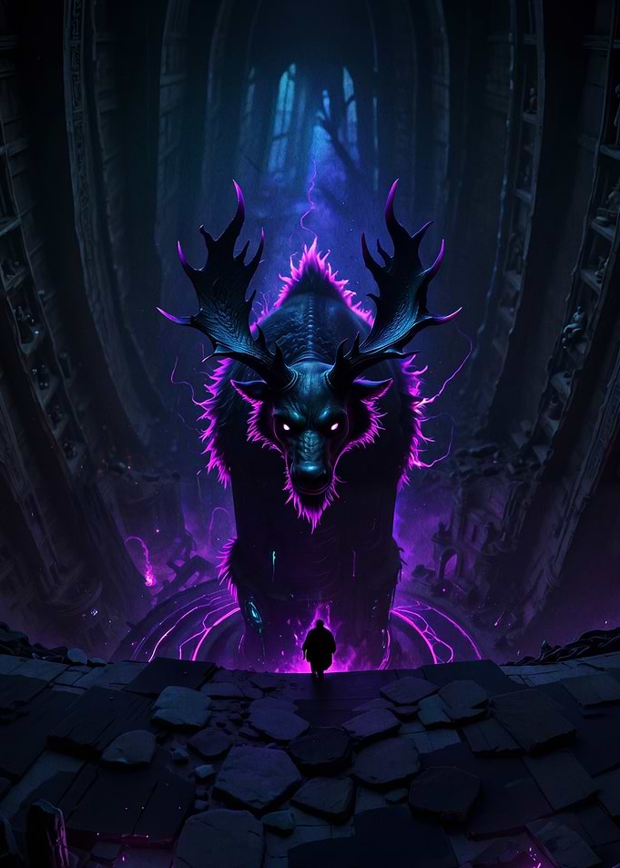 Dark Fantasy Beast in Ancient Ruins