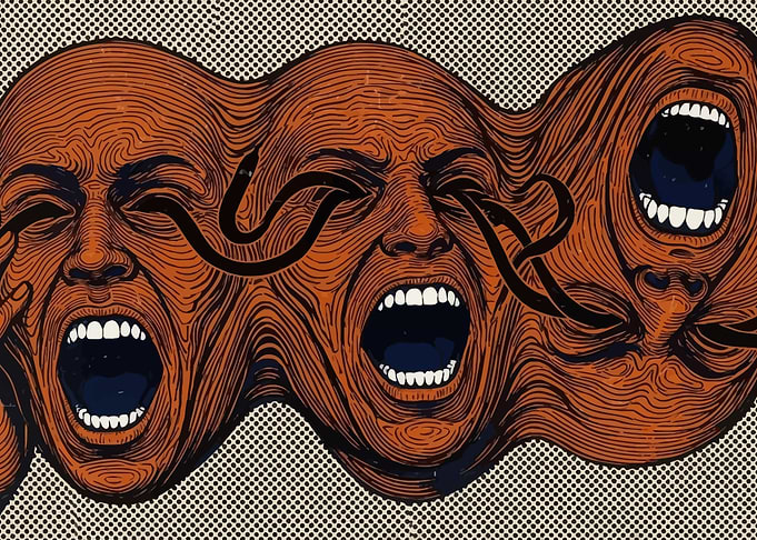Surreal Screaming Faces Illustration