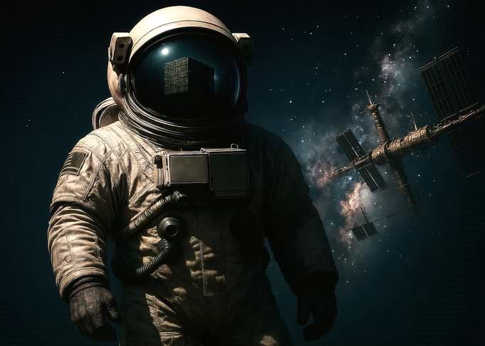Lost In Space - Astronaut Silhouette Near Space Station
