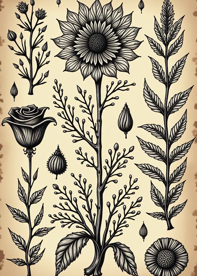 Vintage Botanical Illustration of Flowers