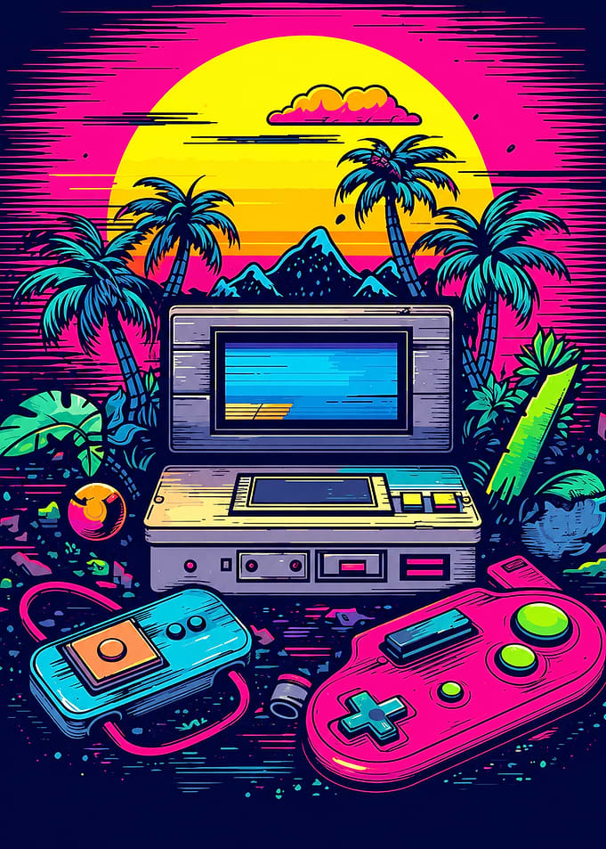 Retro Synthwave Gaming Console Illustration