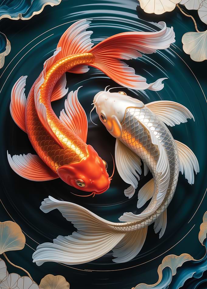 Elegant Koi Fish Yin Yang in Dark Water