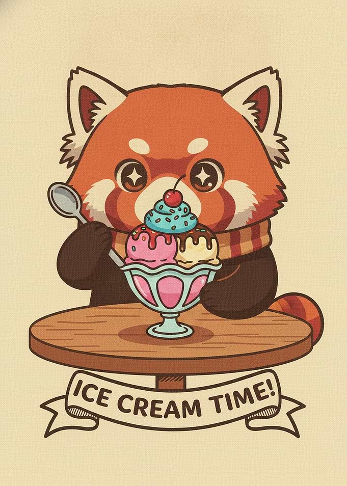 Cute Red Panda Eating Ice Cream