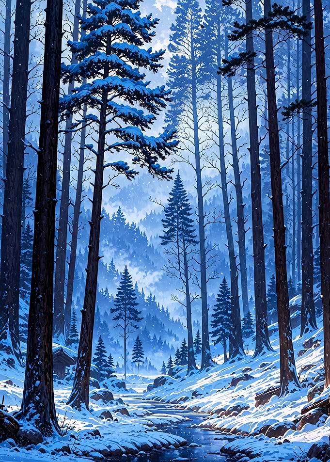 Serene Snowy Winter Forest Landscape