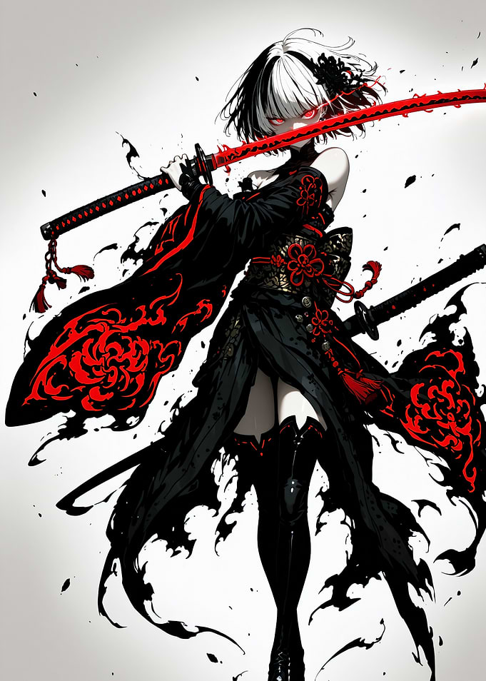 Anime Girl with Red Katana