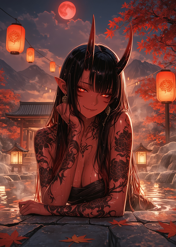 Oni Girl in Hot Spring