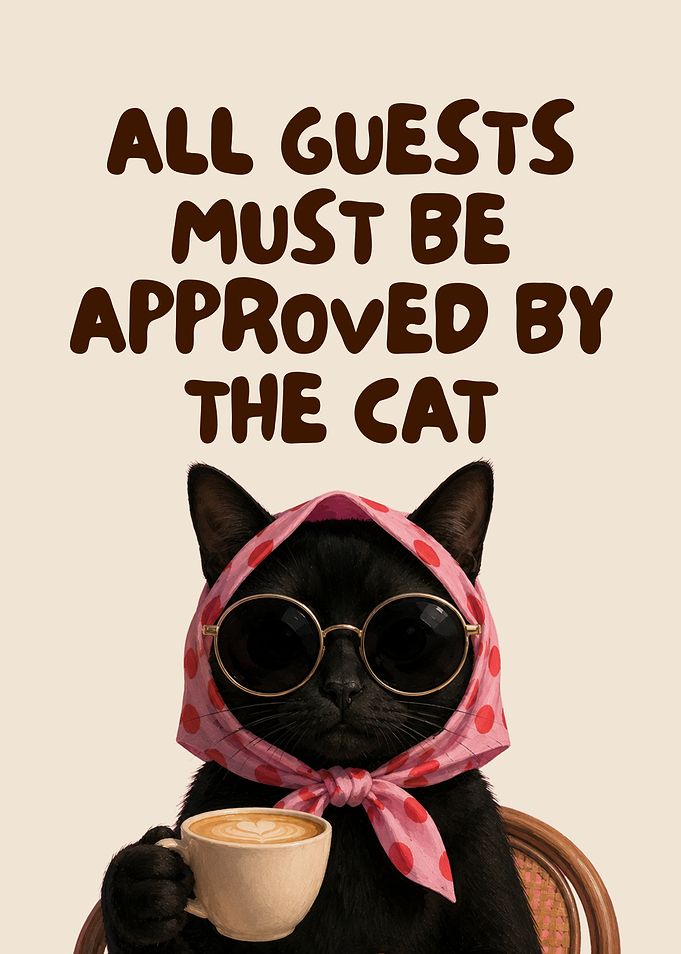 Funny Cat Guest Approval Sign Illustration