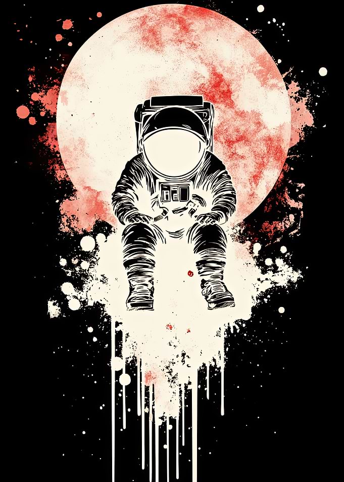 Astronaut Sitting Before Red Moon