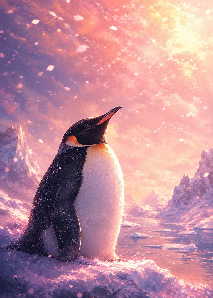 Emperor Penguin in Sunset Snow