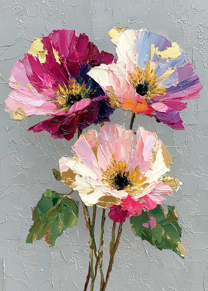 Textured Floral Painting with Gold Leaf