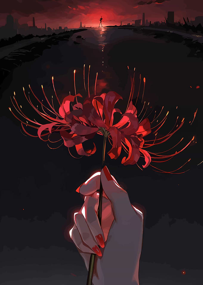 Hand Holding Red Spider Lily