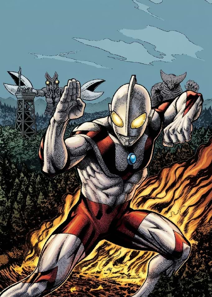 Ultraman Fighting Kaiju in Flames