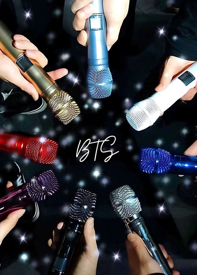 BTS Members Holding Colorful Microphones