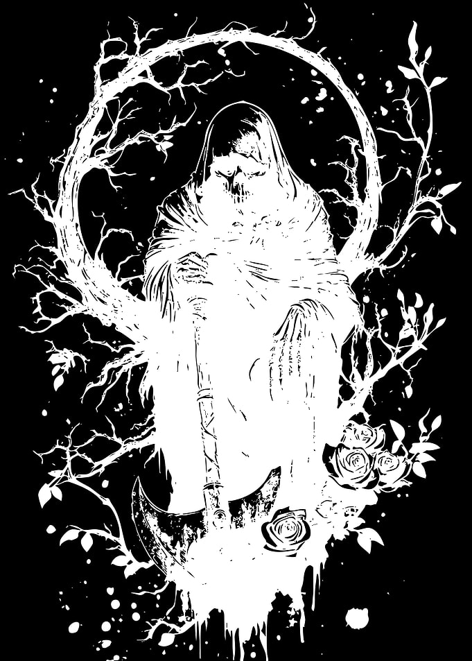 Grim Reaper with Axe and Roses