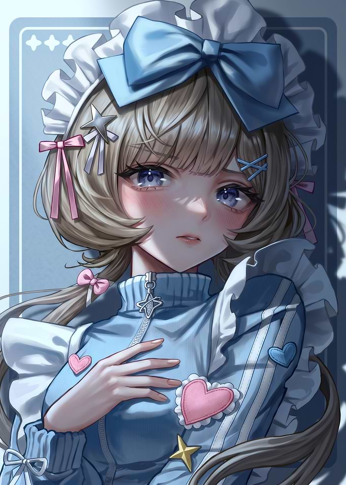 Anime Girl in Blue Maid Outfit