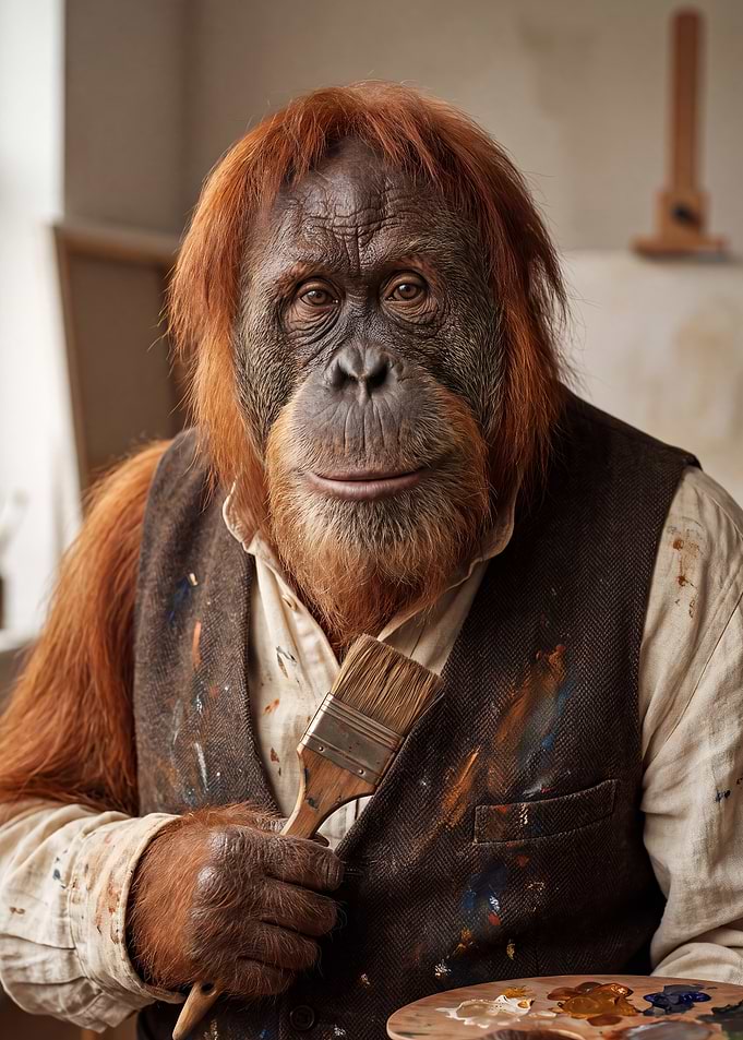 Orangutan Artist Holding Paintbrush