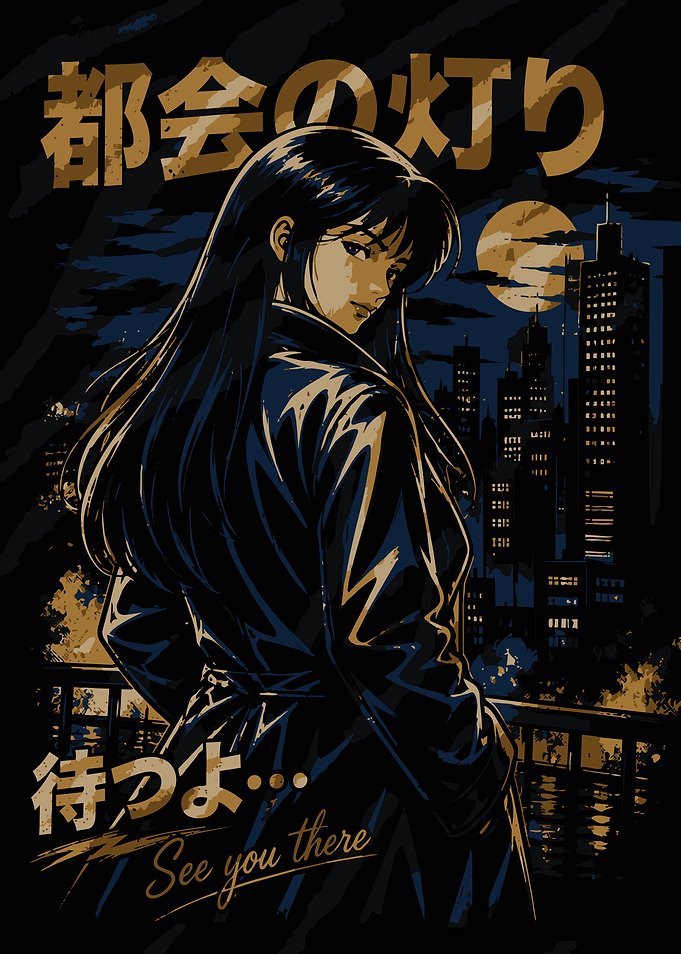 Anime Girl City Night Poster