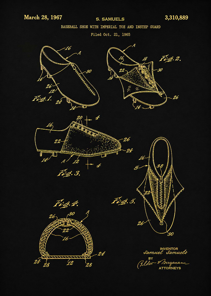 Vintage Baseball Shoe Patent Print