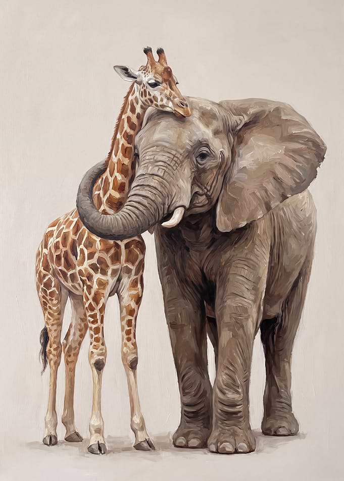 Elephant and Giraffe Friendship Painting