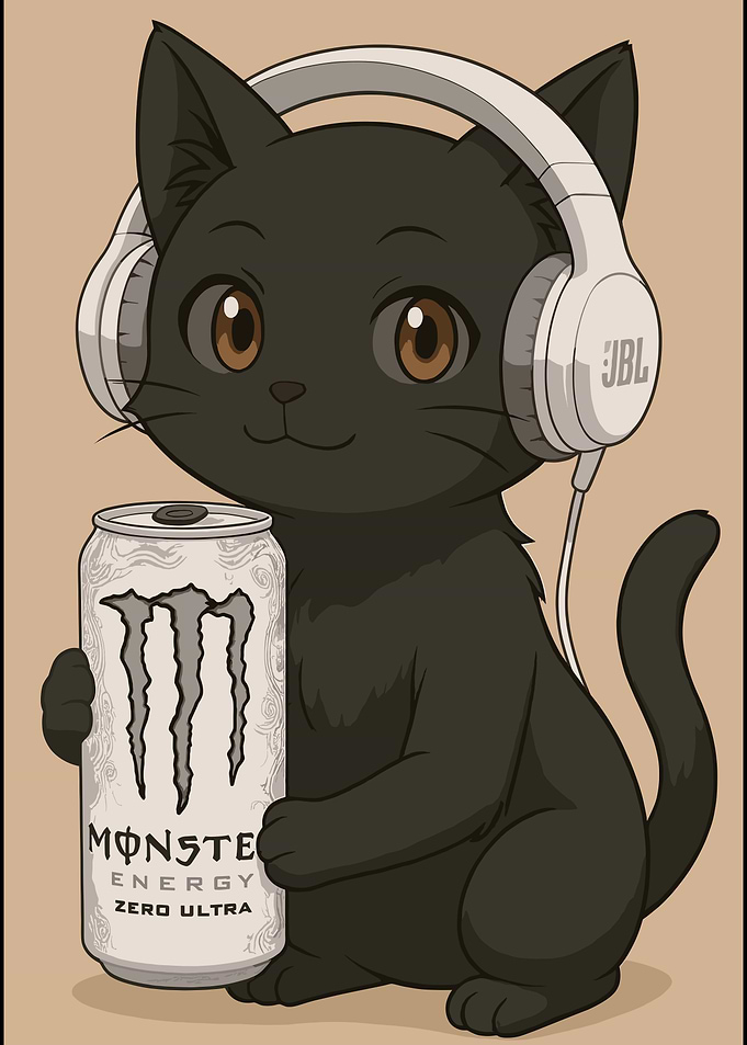 Cute Black Cat with Monster Energy