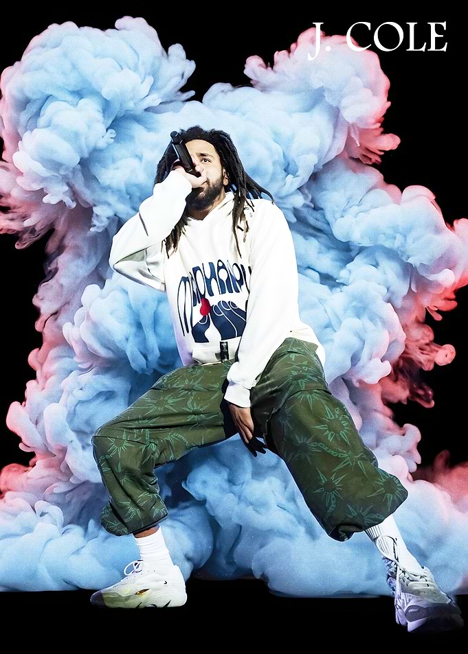 J. Cole Performing with Smoke Background