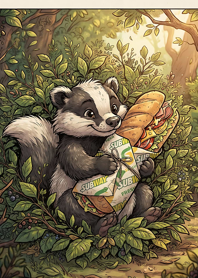 Cute Badger Eating a Subway Sandwich
