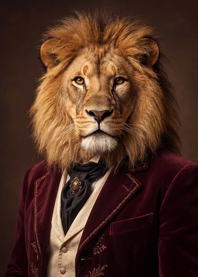 Regal Lion in Victorian Attire