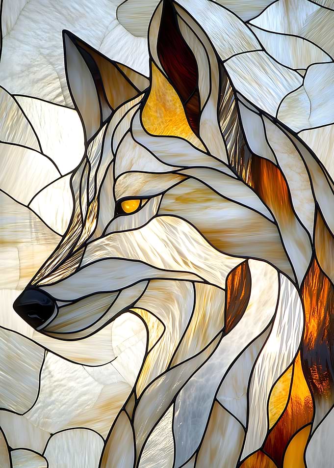 Stained Glass Wolf Portrait