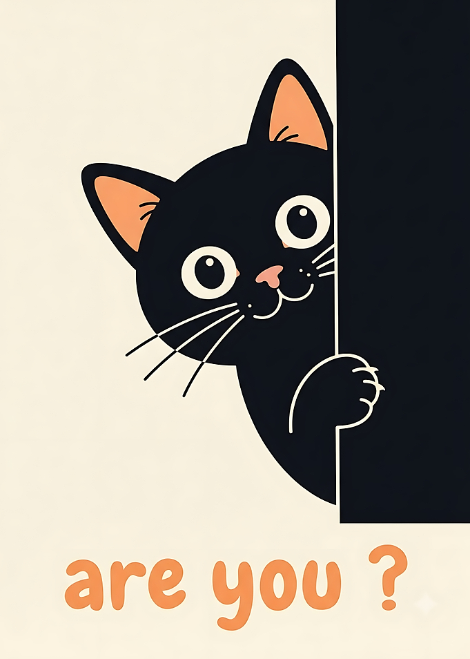 Peeking Black Cat Illustration