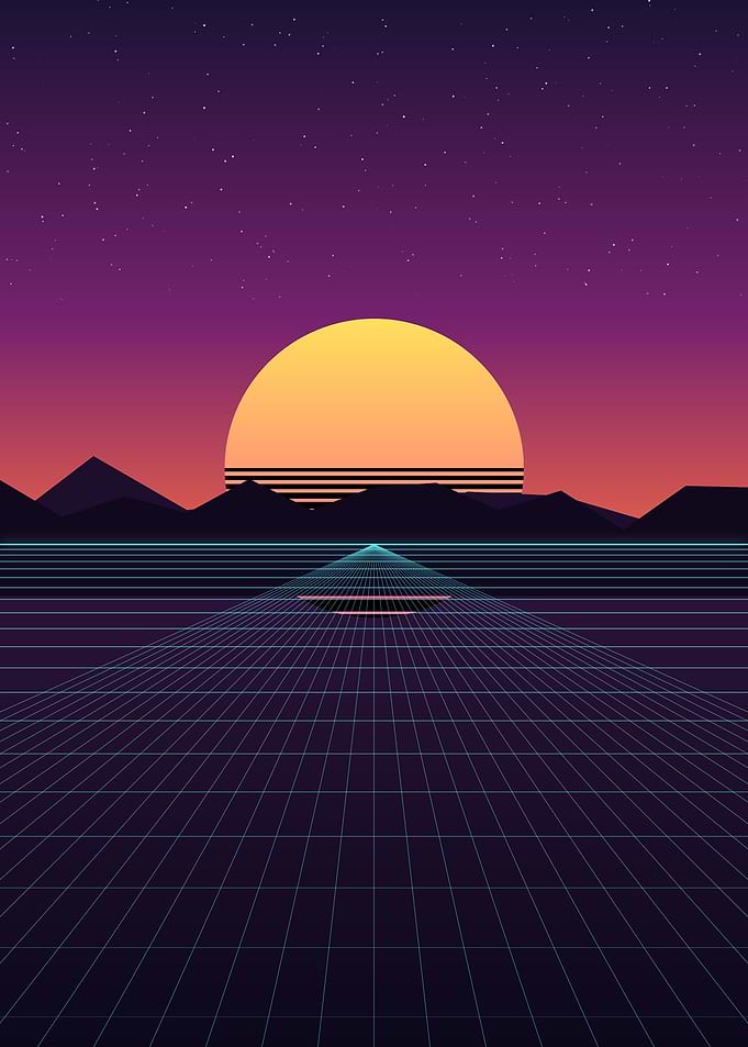 Neon Synthwave Sunset - Retro 80s Grid Landscape