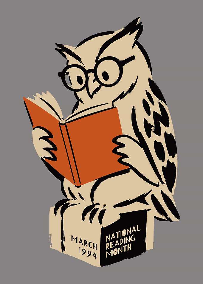 Vintage National Reading Month Owl Illustration