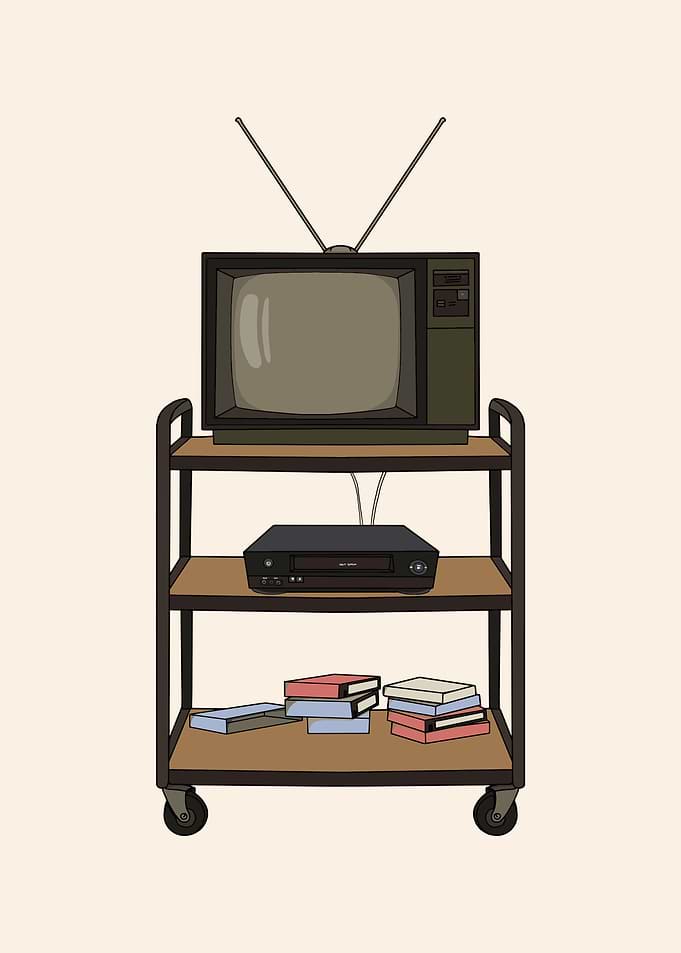 Vintage Television on Rolling Cart
