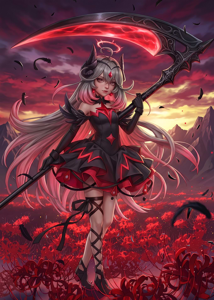 Anime Girl with Scythe in Field