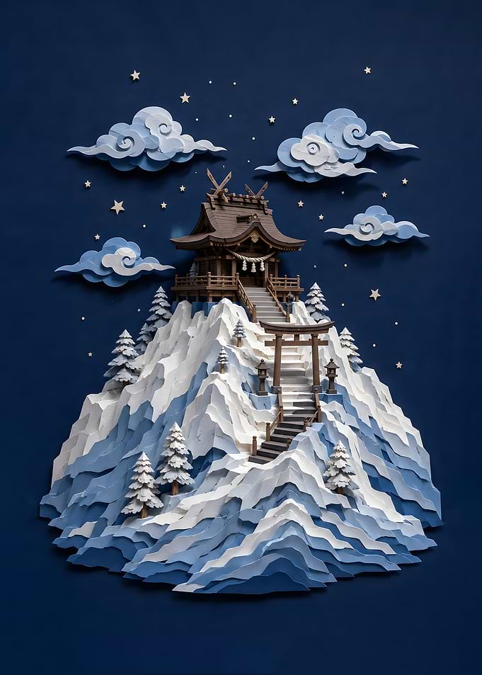 Snowy Mountain Japanese Shrine