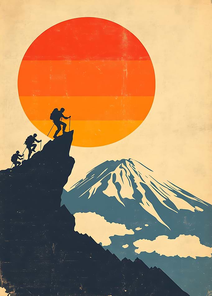 Vintage Style Mountain Hiking Poster