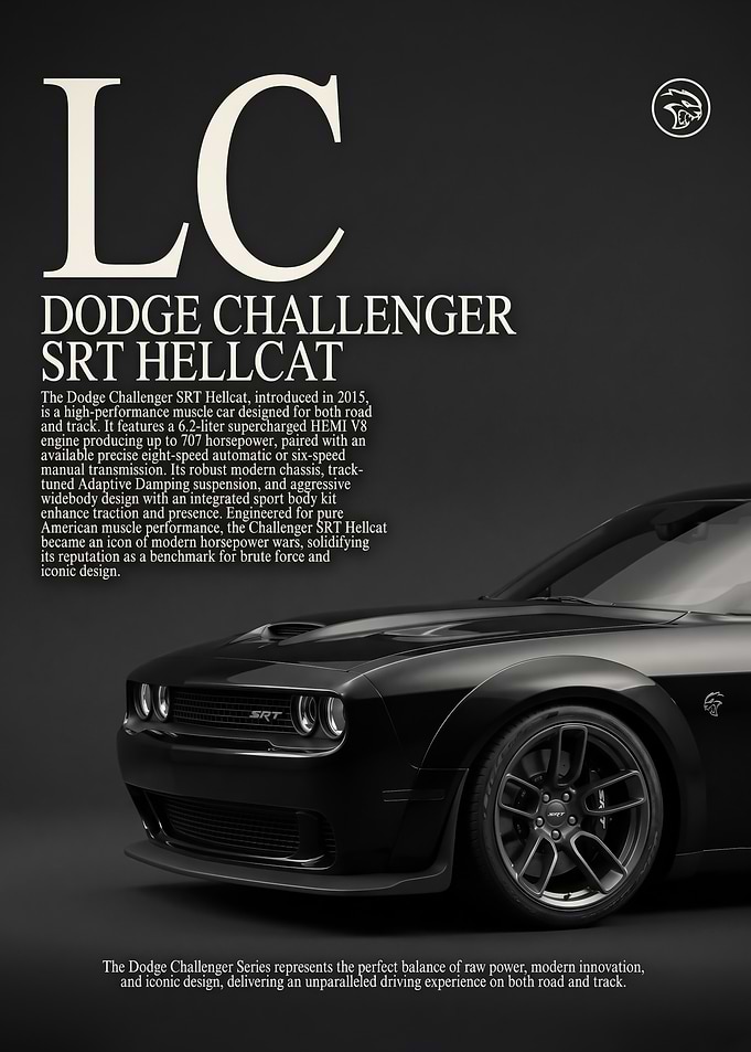 black close up Dodge Challenger SRT Hellcat Poster