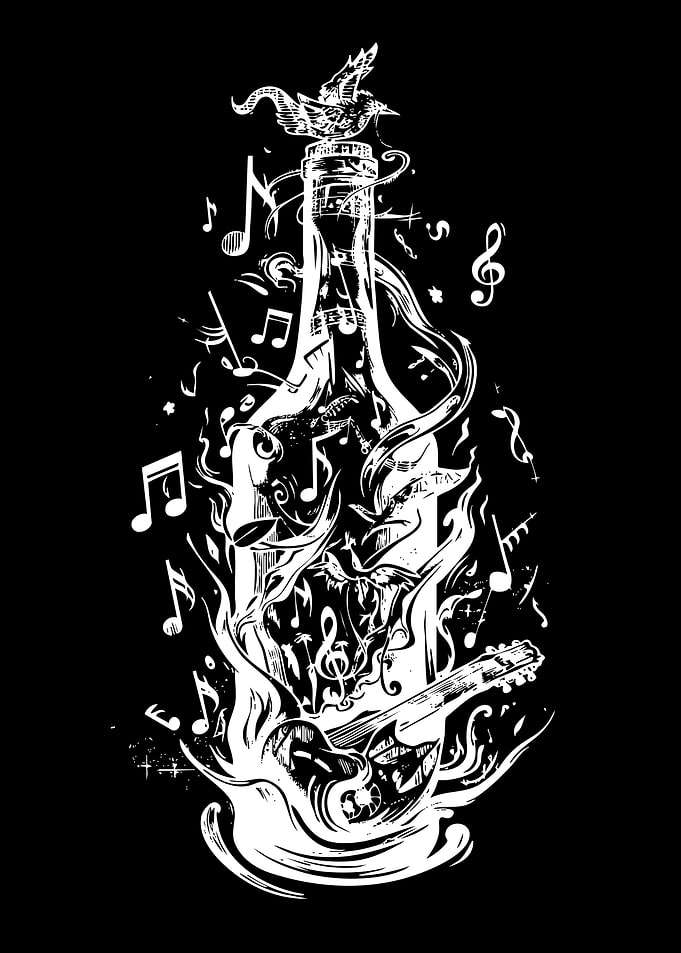 Musical Bottle with Guitar and Bird