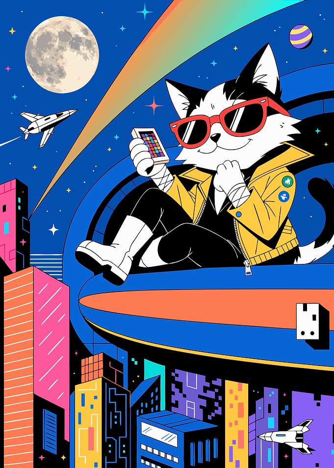 Cool Cat in Futuristic Cityscape