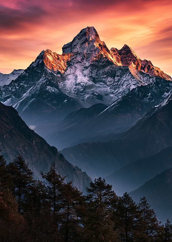 Majestic Himalayan Mountain Peak at Sunset