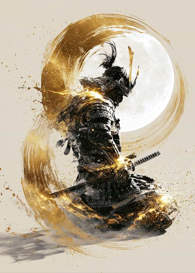 Golden Samurai Warrior Silhouette